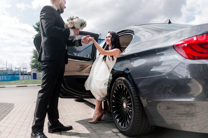 Wedding Car On The City Street. Holidays And Events